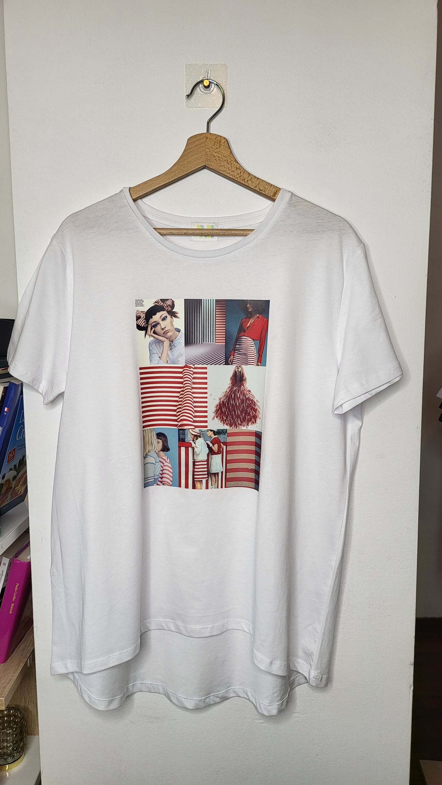 T-shirt bianco "RIGHE ROSSE"